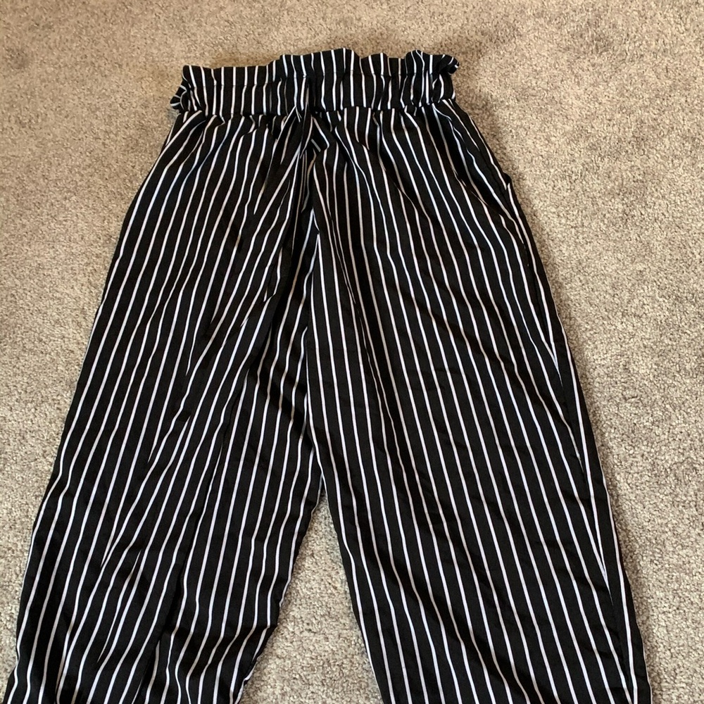 Black and white striped pants